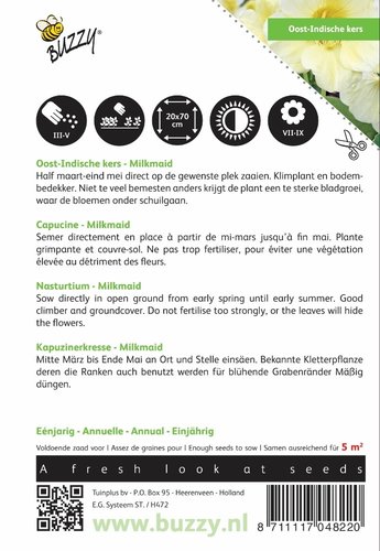 Buzzy® Tropaeolum, Oost-Indische kers Milkmaid - afbeelding 2