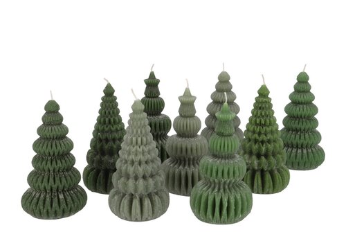 CANDLE FROSTY PAGODA TREE MAJESTIC GREEN MIX ASS 7X14CM