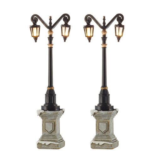 Classic lantern on foot 2 pieces battery operated - H 14,5 cm