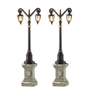 Classic lantern on foot 2 pieces battery operated - H 14,5 cm