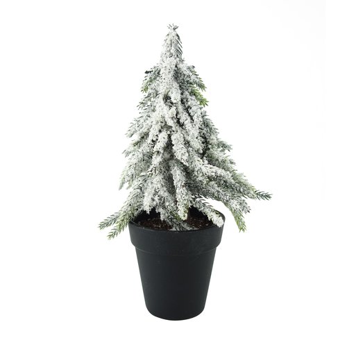 DECO mini kunstkerstboom in zwarte pot - H 24 x D 12 cm