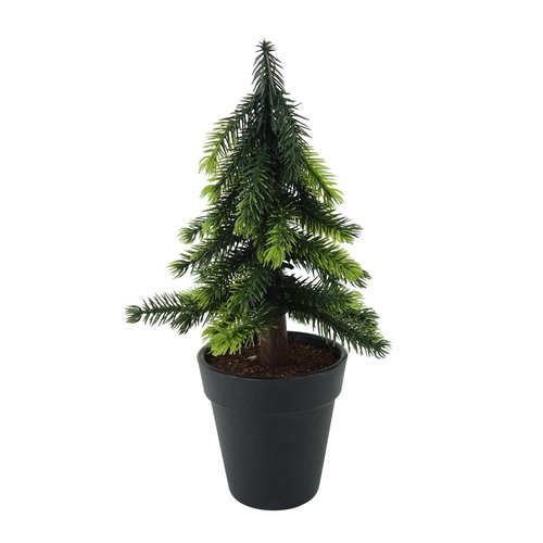 DECO mini kunstkerstboom in zwarte pot - H 24 x D 14 cm