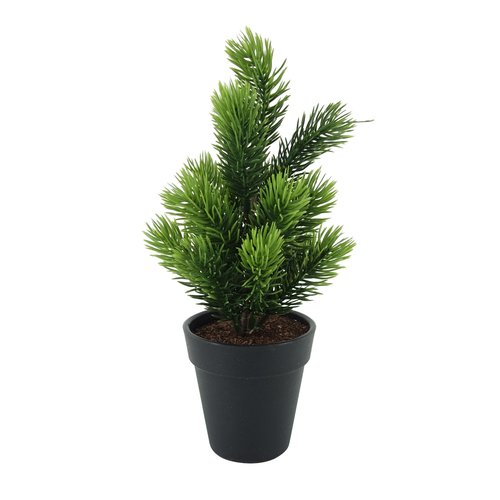 DECO mini kunstkerstboom in zwarte pot - H 25 x D 11 cm