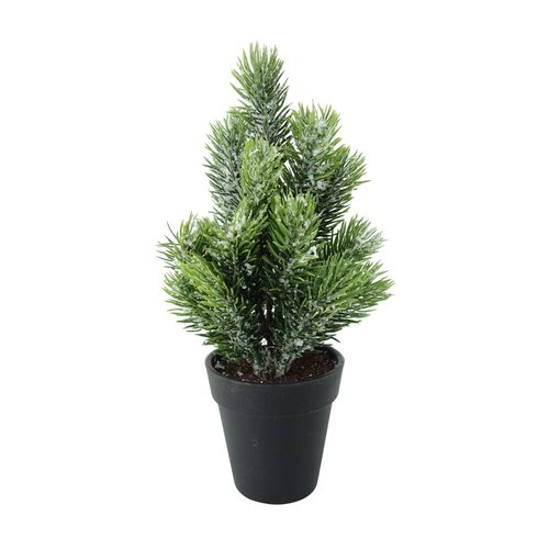 DECO mini kunstkerstboom in zwarte pot - H 25 x D 11 cm