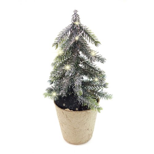 DECO mini LED kunstkerstboom Frosted in papieren pot - H 23 x D 12 cm