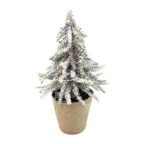 DECO mini LED kunstkerstboom Frosted in papieren pot - H 23 x D 12 cm