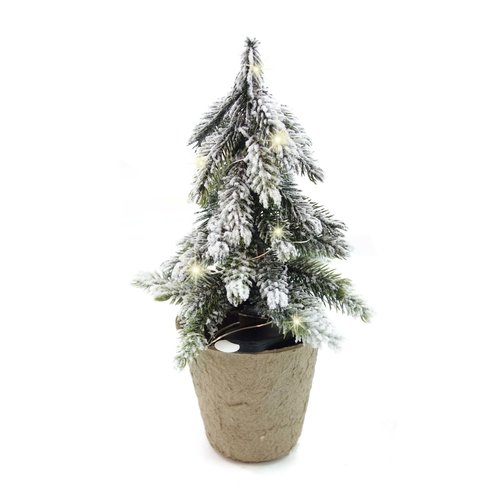 DECO mini LED kunstkerstboom Frosted in papieren pot - H 23 x D 12 cm
