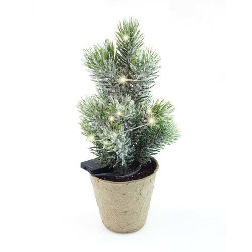 DECO mini LED kunstkerstboom Frosted in papieren pot - H 25 x D 9 cm