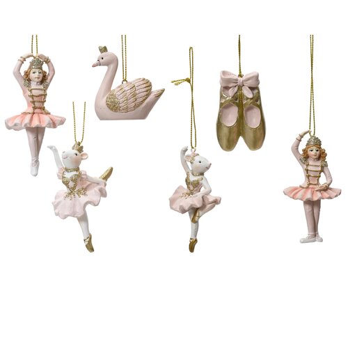 Decoris ballet figuur hanger kunststof roze/kleur(en) - L 4,5 x B 4 x H 8,5 cm