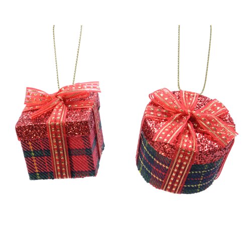 Decoris cadeautje hanger kunststof rood/kleur(en) - L 4,2 x B 4,2 x H 3,7 cm