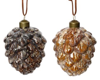 Decoris dennenappel glas assortie - L 8 x B 8 x H 10 cm