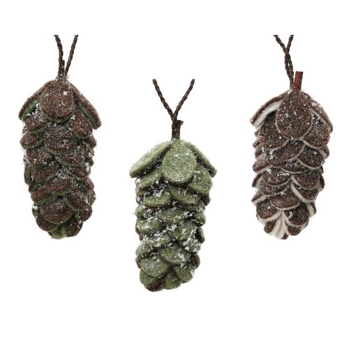 Decoris dennenappel hanger wol assortie - L 5,5 x B 7 x H 12 cm