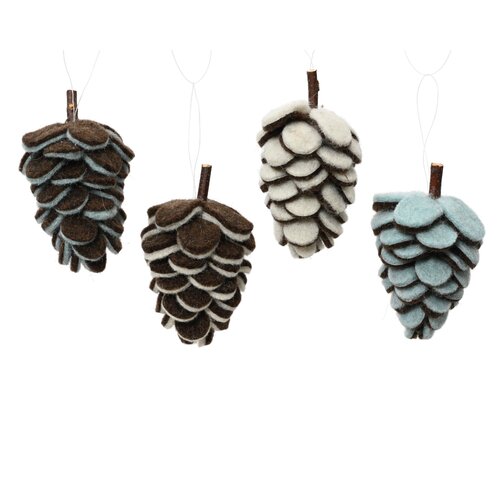 Decoris dennenappel hanger wol assortie - L 5,5 x B 7 x H 12 cm