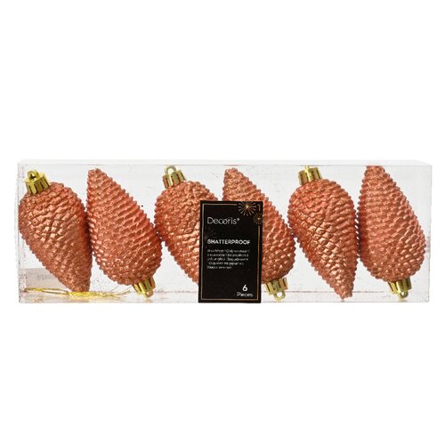 Decoris dennenappel kunststof Red copper 8 cm 6 stuks