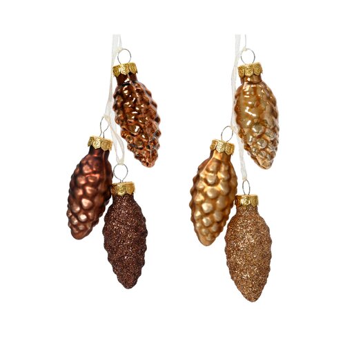 Decoris dennenappel trosmix glas Bruin - H 6 cm