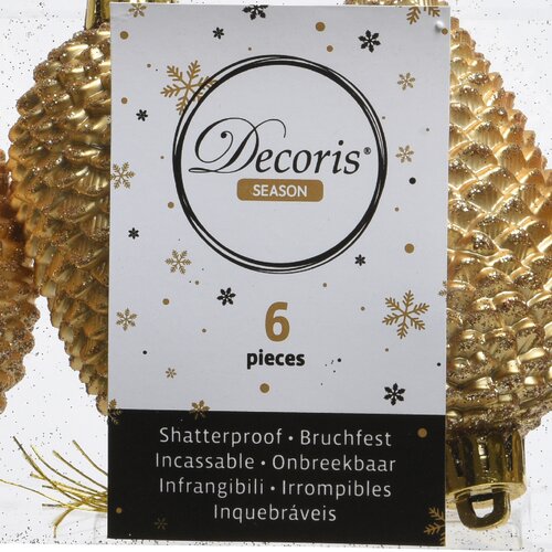 Decoris Dennenappelornamenten kunststof - D4,5xH8cm Goud 6 stuks - afbeelding 2