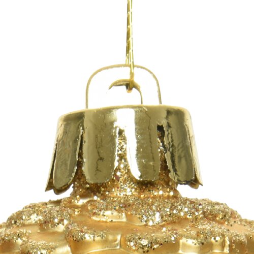 Decoris Dennenappelornamenten kunststof - D4,5xH8cm Goud 6 stuks - afbeelding 3