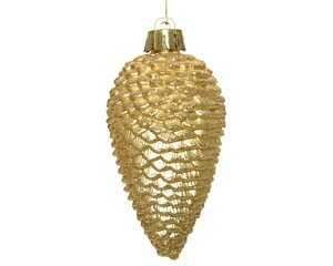 Decoris Dennenappelornamenten kunststof - D4,5xH8cm Goud 6 stuks - afbeelding 4