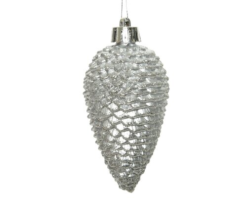 Decoris Dennenappelornamenten kunststof - D4,5xH8cm Zilver 6 stuks - afbeelding 2