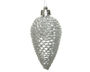 Decoris Dennenappelornamenten kunststof - D4,5xH8cm Zilver 6 stuks - afbeelding 2