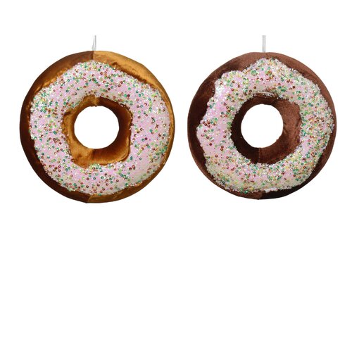 Decoris donut hanger fluweel assortie - D 3,5 x H 19 cm