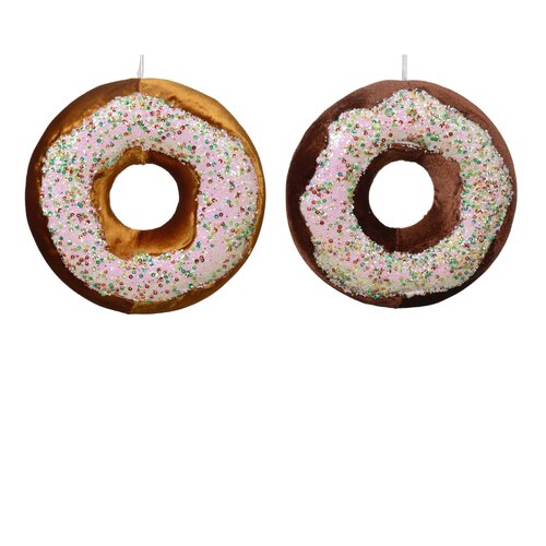 Decoris donut hanger fluweel assortie - D 3 x H 13 cm