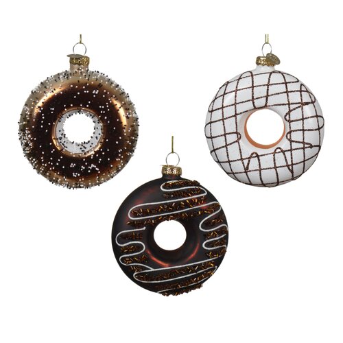 Decoris donut hanger glas bruin/kleur(en) - L 9 x B 3,6 x H 9,7 cm