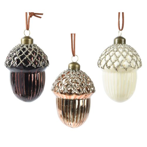 Decoris eikel hanger glas assortie - D 6,5 x H 9 cm