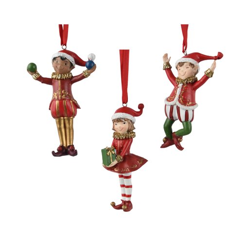 Decoris elf hanger kunststof rood/kleur(en) - L 5 x B 4 x H 10 cm