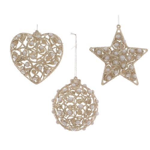 Decoris Figuren plastic glitter glitter, with pearl 3ass - Champagne