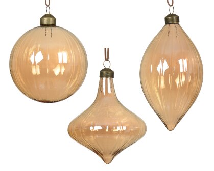 Decoris glazen kerstbal amber - D 10 cm