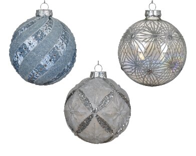 Decoris glazen kerstbal blauw/wit - D 10 cm
