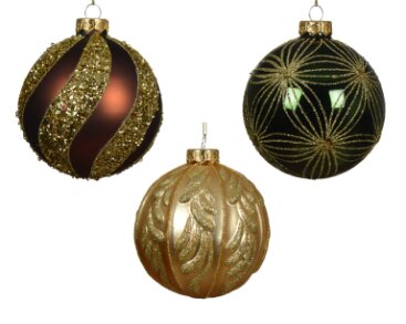 Decoris glazen kerstbal bruin/goud - D 10 cm