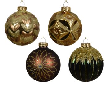 Decoris glazen kerstbal bruin/goud - D 8 cm