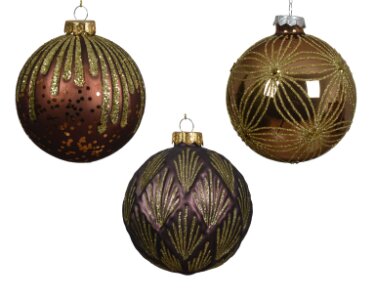 Decoris glazen kerstbal bruin/kleur(en) - D 10 cm