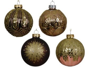 Decoris glazen kerstbal bruin/kleur(en) - D 8 cm