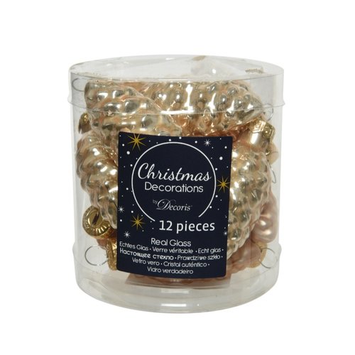 Decoris Glazen Kerstbal Dennenappel 12 stuks - toffee