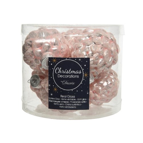Decoris Glazen Kerstbal Dennenappel 6 stuks - blushy roze