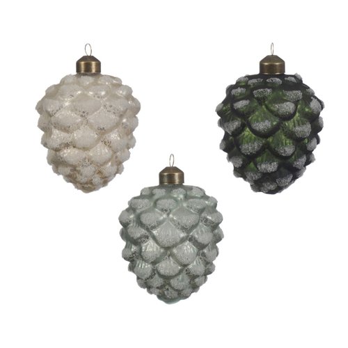 Decoris Glazen kerstbal dennenappel antique beads 3kl.ass