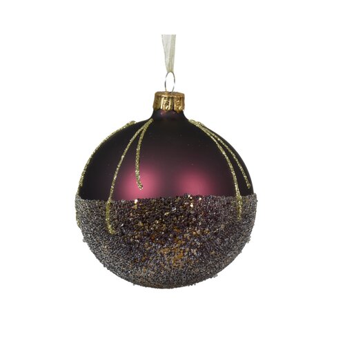 Decoris glazen kerstbal donker mauve - D 8 cm