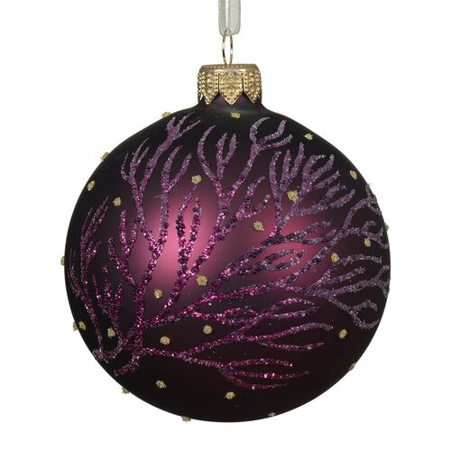 Decoris glazen kerstbal donker mauve - D 8 cm