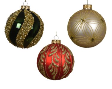 Decoris glazen kerstbal groen/rood - D 10 cm