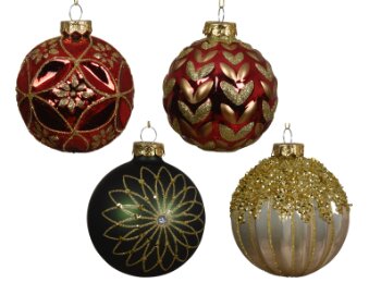 Decoris glazen kerstbal groen/rood - D 8 cm