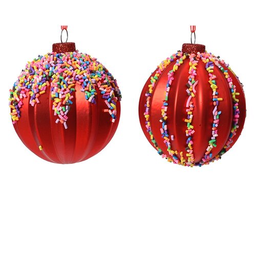 Decoris glazen kerstbal kerstrood/kleur(en) - D 8 cm