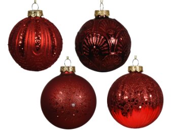 Decoris glazen kerstbal kerstrood/kleur(en) - D 8 cm