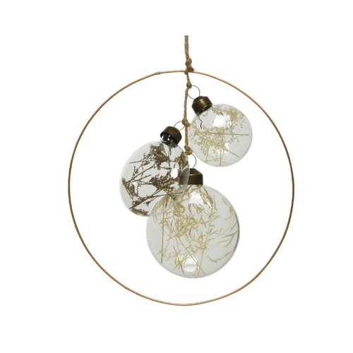 Decoris Glazen kerstbal ring gedroogde bloemen