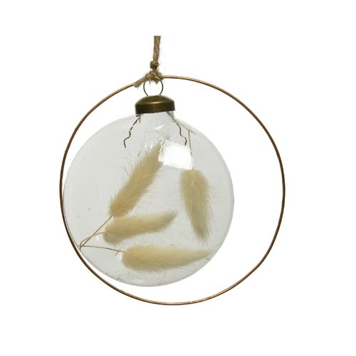 Decoris Glazen kerstbal ring gedroogde bloemen