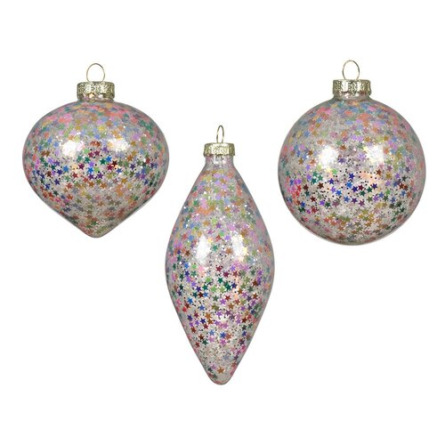 Decoris glazen kerstbal transparant/kleur(en) - D 8 cm