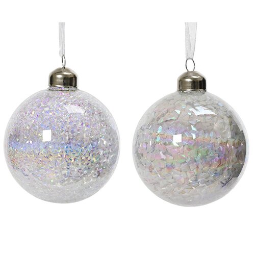 Decoris glazen kerstbal winterwit - D 8 cm