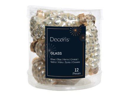 Decoris kerstballen glas dennenappel parel - D 2,5 x H 6 cm